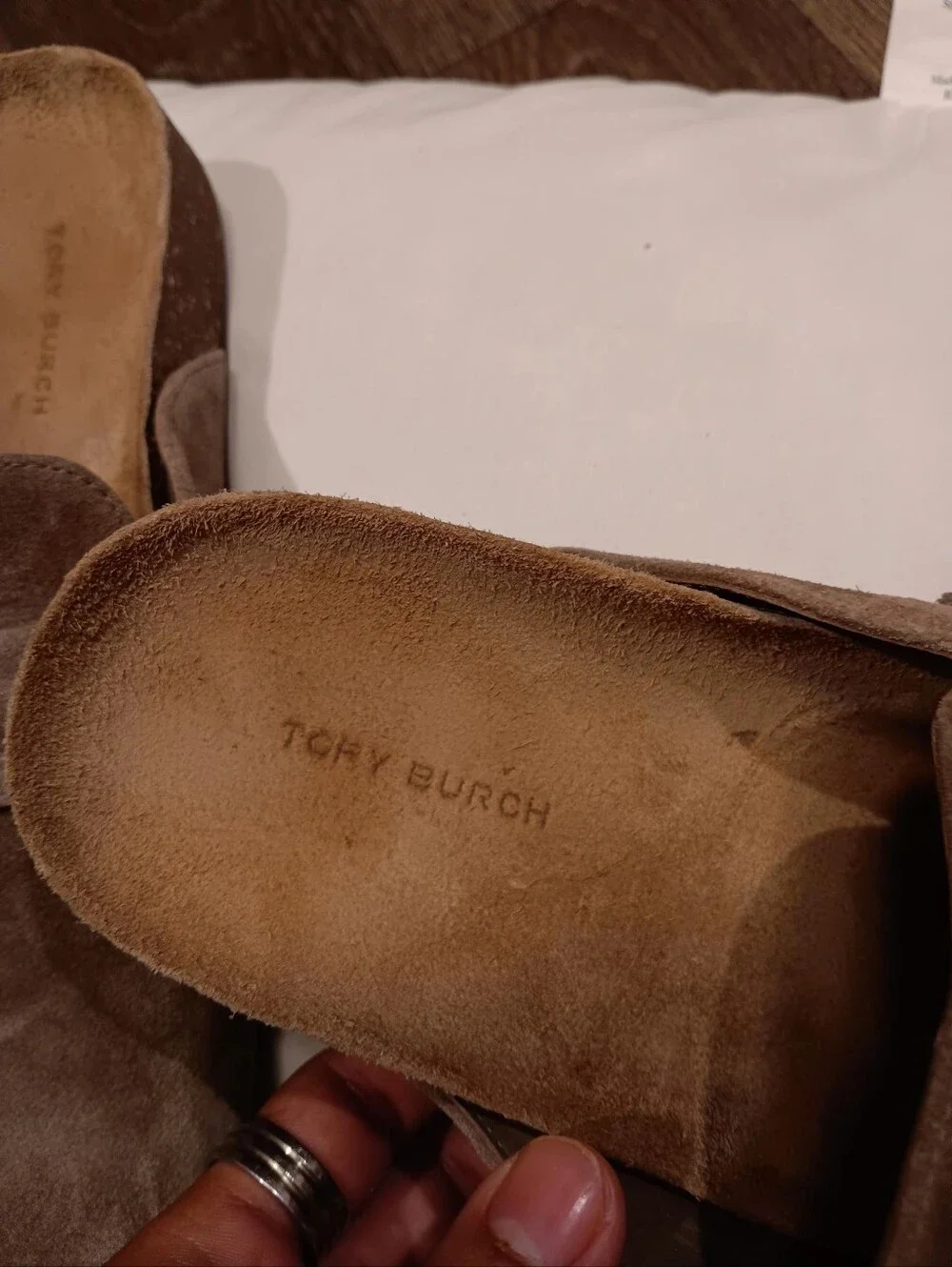 Tory Burch MELLOW MULE Brown Suede Slip-On Buckle Slides